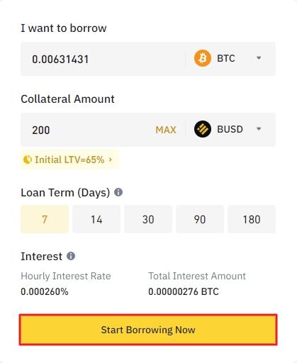 borrowing bitcoin on Binance Loans