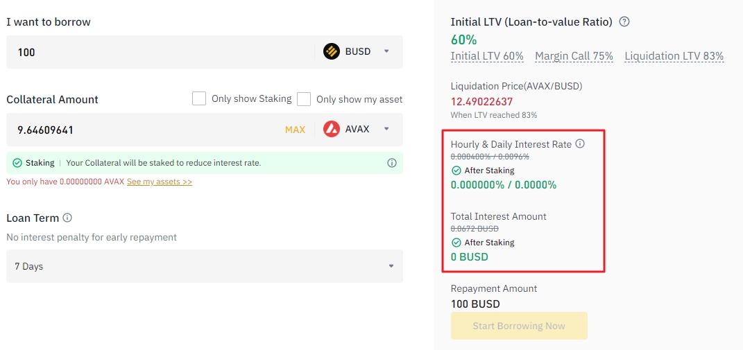 Loans staking on Binance