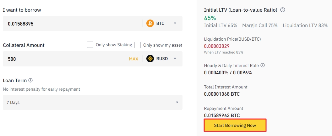 Binance Loans dashboard