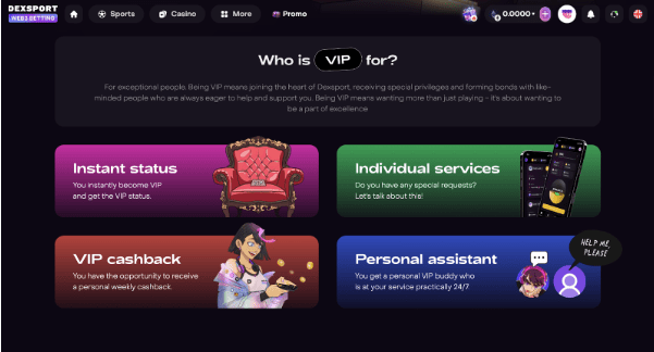 Dexsport VIP benefits.
