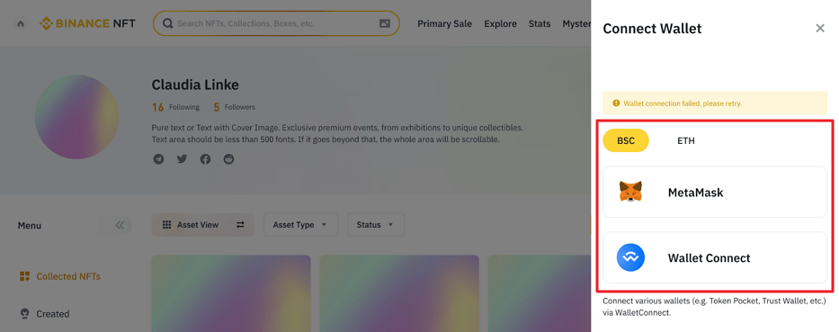 How to deposit NFTs to the Binance NFT marketplace