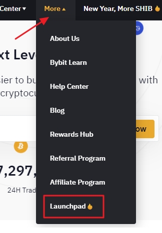 Bybit Launchpad section on the Bybit homepage