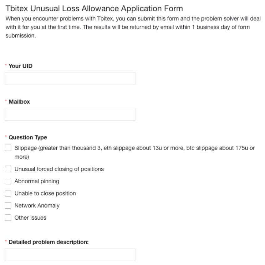Tbitex unusual loss allowance application form