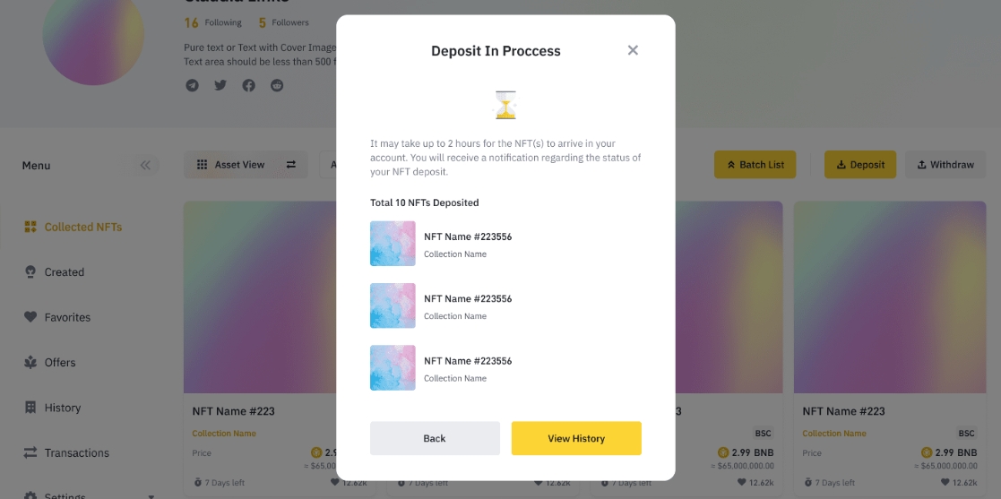 How to deposit NFTs to the Binance NFT marketplace