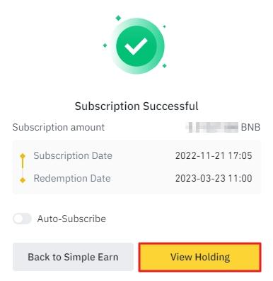 Binacne Simple Earn subscription confirmation popup