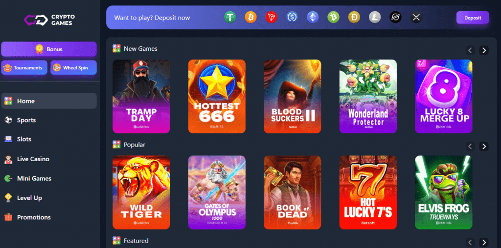 Crypto-Games.io homepage