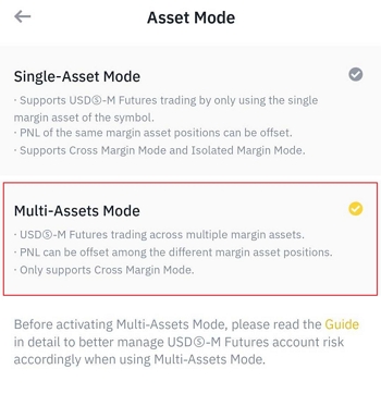 Enabling Multi-Assets Mode in Binance's Android mobile application