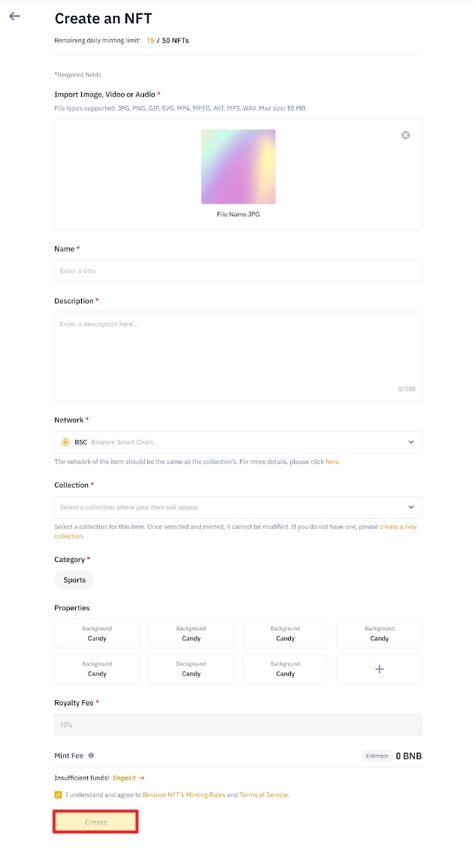 Create NFT on Binance NFT Marketplace