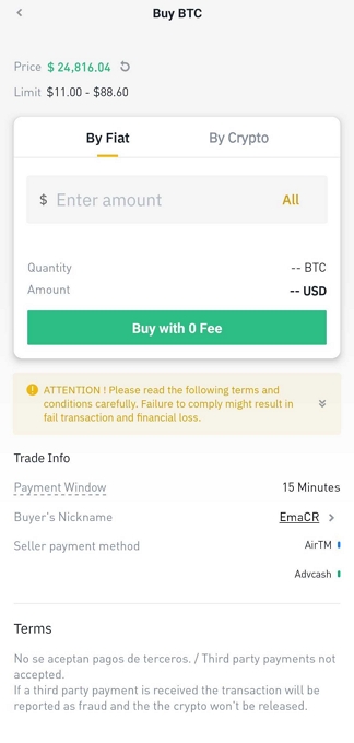 Buying BTC on Binance P2P