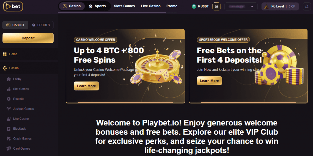 Playbet.io homepage