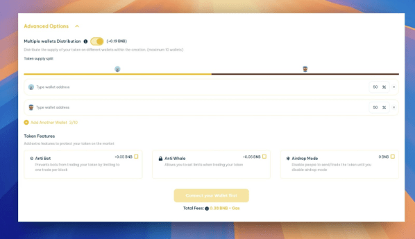 Binance Token Creator advanced options