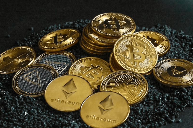 crypto coins in gold