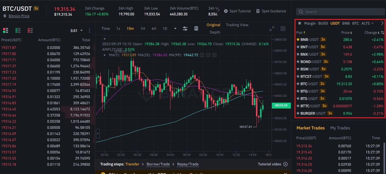You can search through various asset pairings in the right hand column on the Binance trading page.