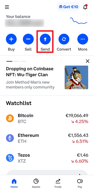 Coinbase send feature