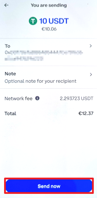 Sending 10 USDT from Coinbase to BTCC