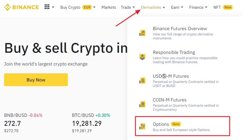 Ouvrez la plateforme d'options Binance