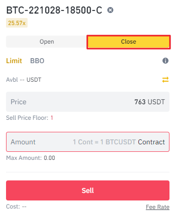 Close the option before the expiration on Binance Options