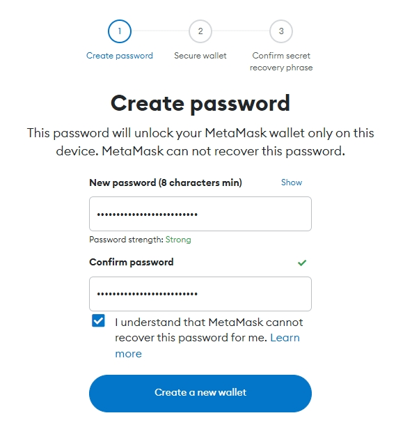 metamask wallet password setup