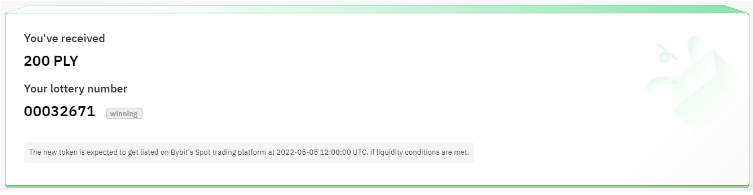 Bybit Launchpad USDT lottery winning message