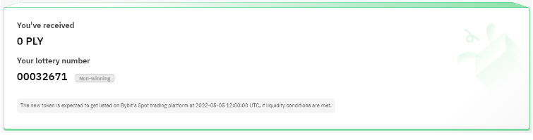 Bybit Launchpad USDT lottery losing message