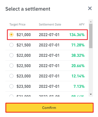 Pick a settlement date for Binance Dual Investment