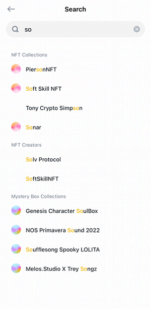 Searching for NFTs on Binance NFT on mobile