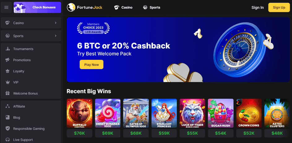 FortuneJack Casino is one of the best Ethereum casinos in 2024