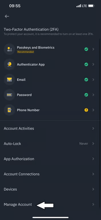 Binance app security settings