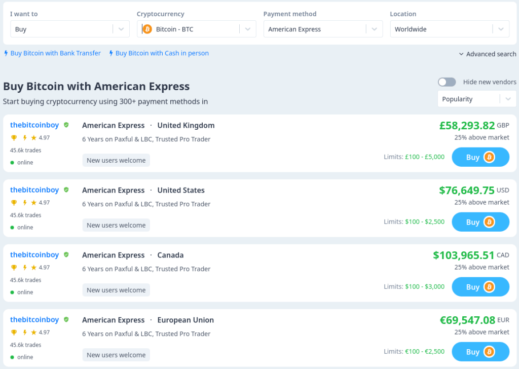 Bitcoin listings on LocalCoinSwap