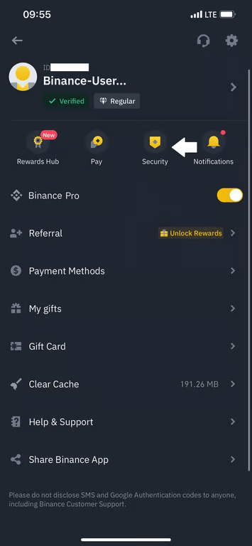 Binance app settings