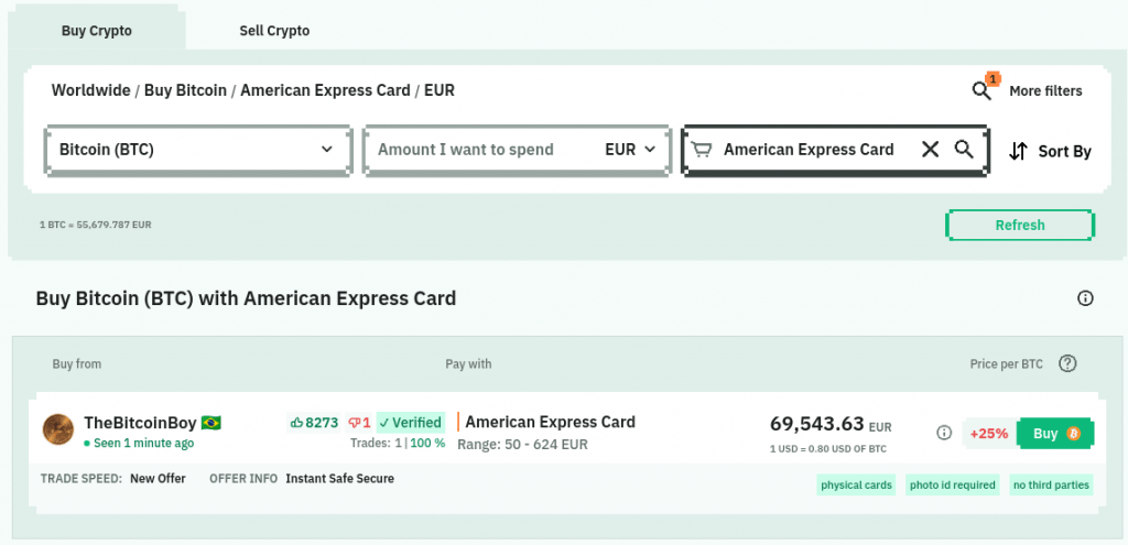 Noones only has one amex bitcoin listing