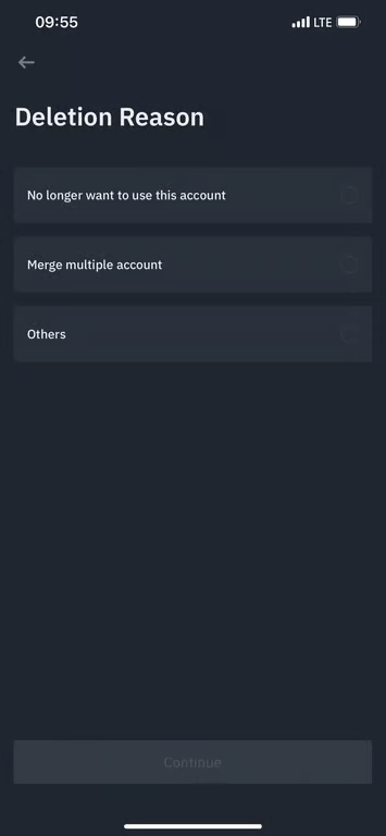 Binance app account deletion reasons