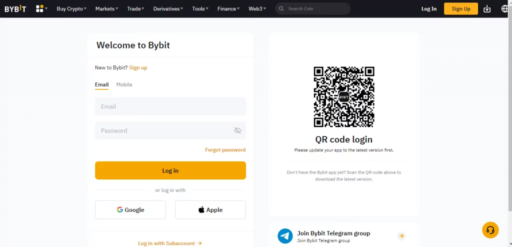 Bybit login page